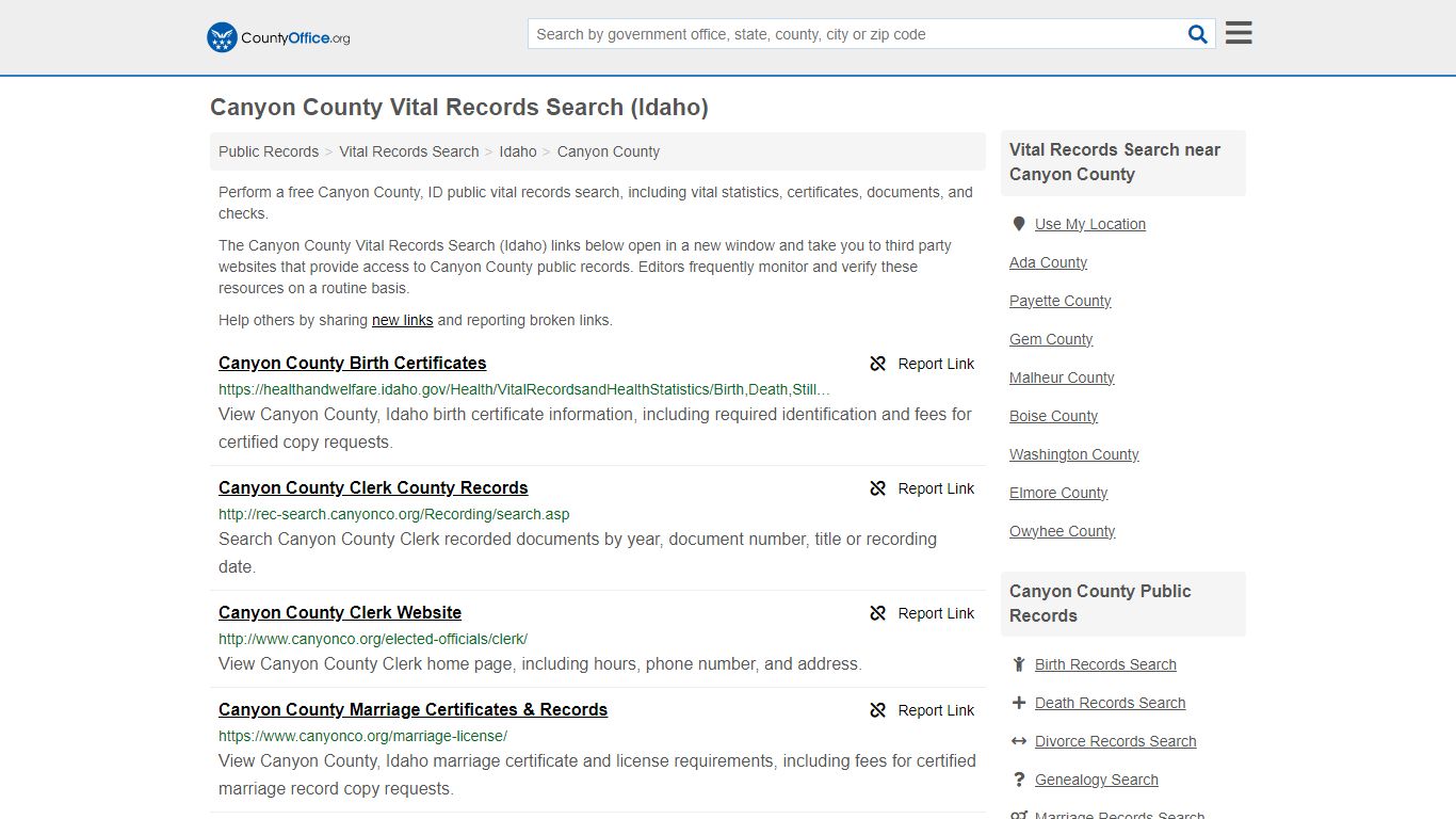 Vital Records Search - Canyon County, ID (Birth, Death, Marriage ...